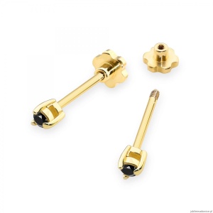 Kolczyki K0035 Czarny Diament 2 x 0,04ct żółte złoto sztyft zakręcany