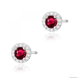 Kolczyki K0509 Rubin 2 x 0,60ct białe złoto sztyft zakręcany
