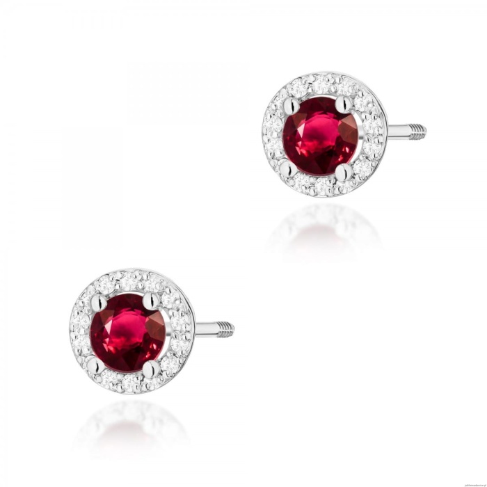 Kolczyki K0509 Rubin 2 x 0,60ct białe złoto sztyft zakręcany
