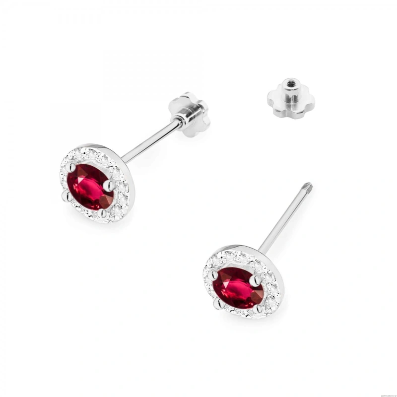 Kolczyki K0509 Rubin 2 x 0,60ct białe złoto sztyft zakręcany