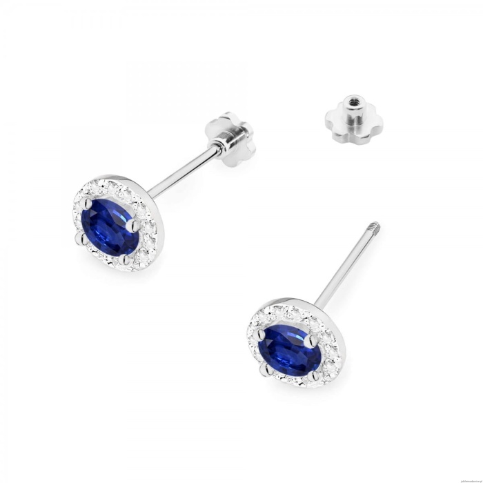 Kolczyki K0509 Szafir 2 x 0,50ct białe złoto sztyft zakręcany