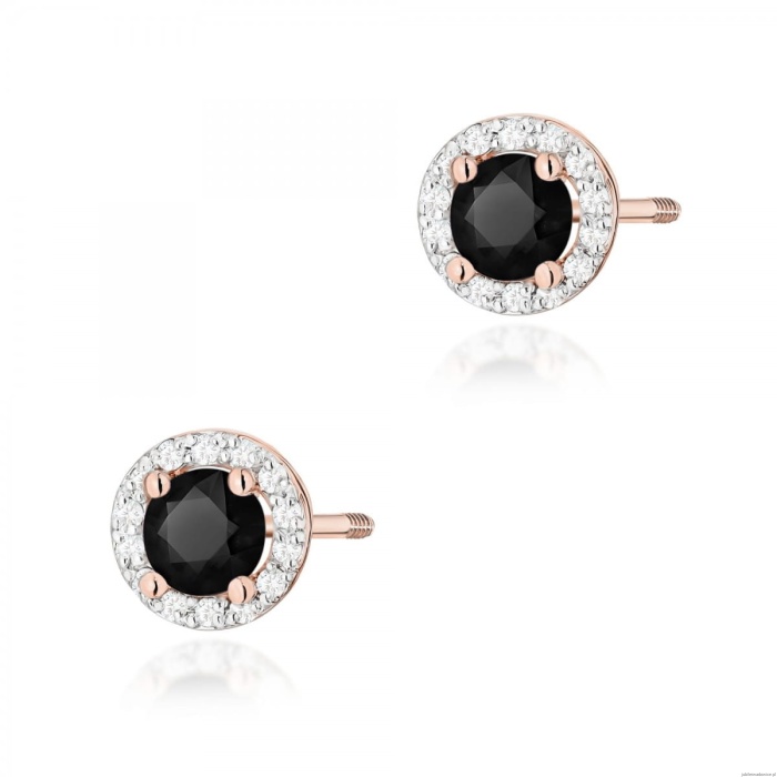 Kolczyki K0509 Czarny Diament 2 x 0,50ct różowe złoto sztyft zakręcany