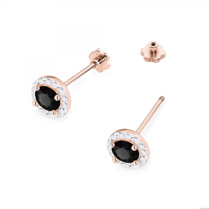 Kolczyki K0509 Czarny Diament 2 x 0,50ct różowe złoto sztyft zakręcany
