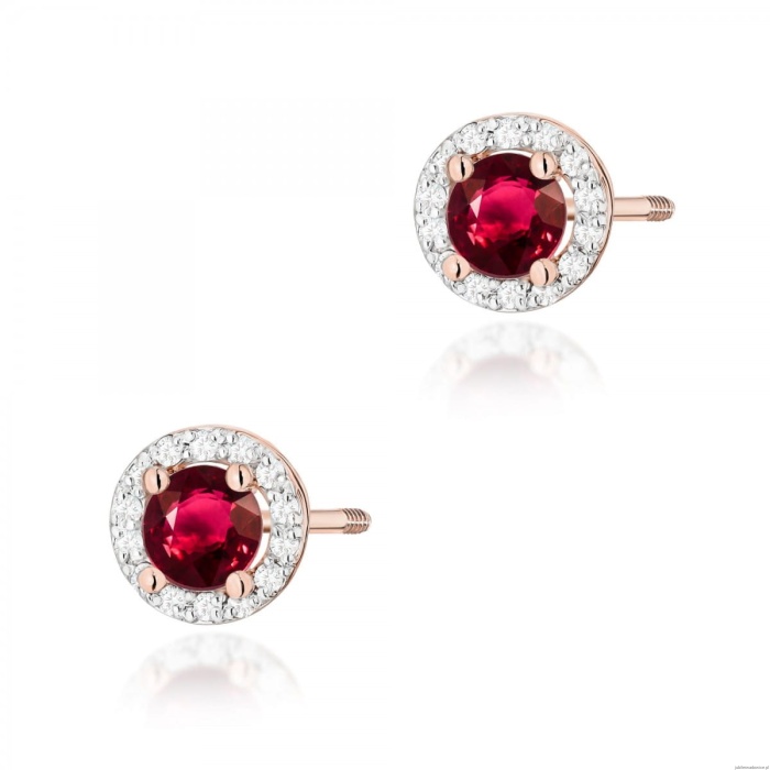Kolczyki K0509 Rubin 2 x 0,60ct różowe złoto sztyft zakręcany