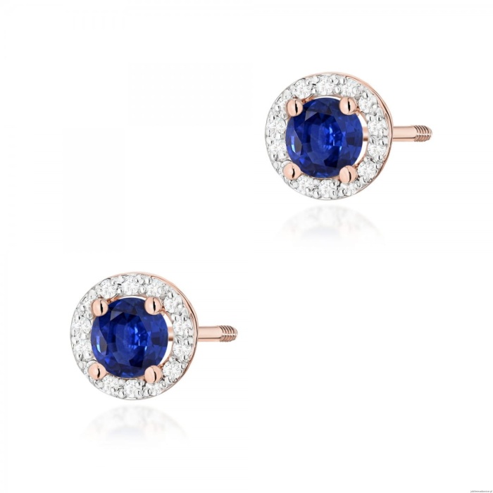 Kolczyki K0509 Szafir 2 x 0,50ct różowe złoto sztyft zakręcany