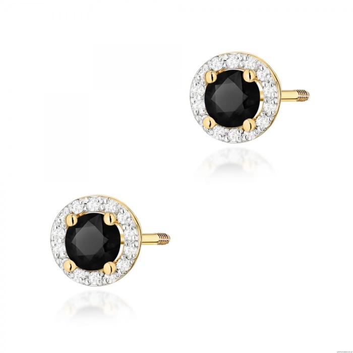 Kolczyki K0509 Czarny Diament 2 x 0,50ct żółte złoto sztyft zakręcany