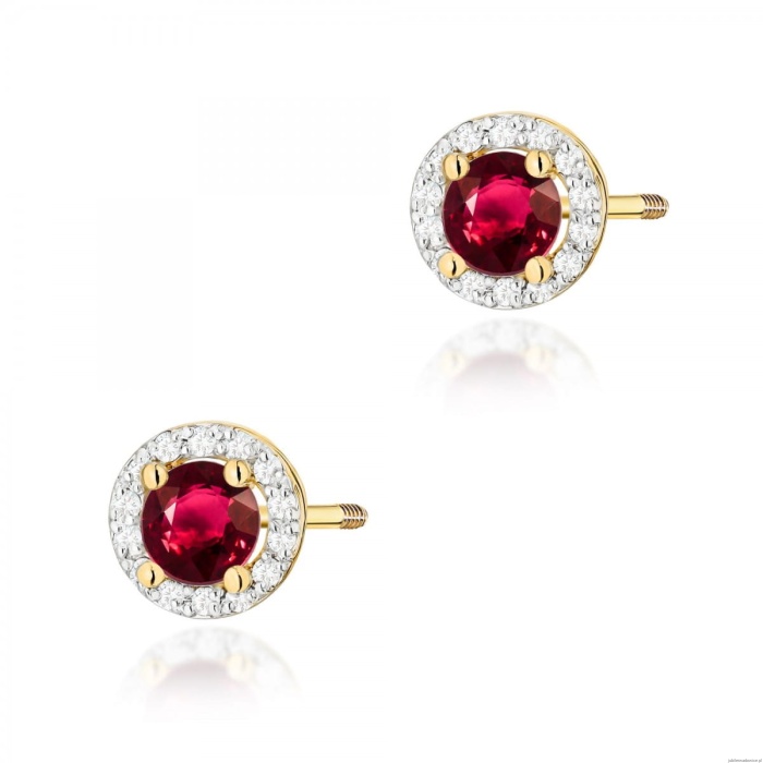 Kolczyki K0509 Rubin 2 x 0,60ct żółte złoto sztyft zakręcany