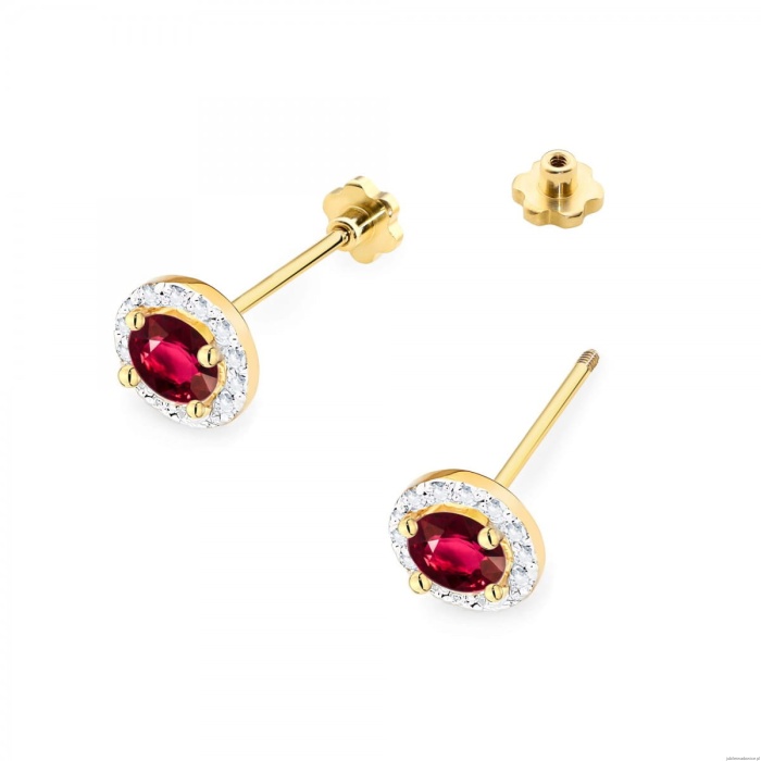 Kolczyki K0509 Rubin 2 x 0,60ct żółte złoto sztyft zakręcany