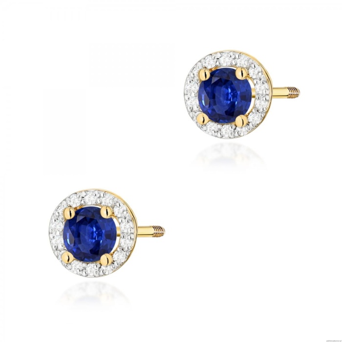 Kolczyki K0509 Szafir 2 x 0,50ct żółte złoto sztyft zakręcany