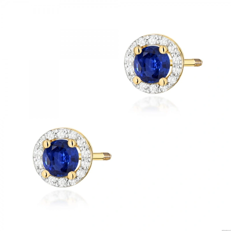 Kolczyki K0509 Szafir 2 x 0,50ct żółte złoto sztyft zakręcany