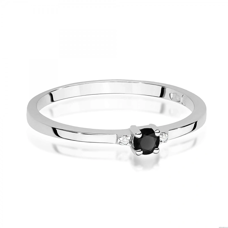 Pierścionek W0464 Czarny Diament 0,12ct białe złoto