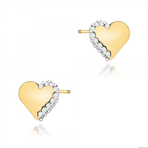 Kolczyki K0505 z diamentami żółte złoto sztyft zakręcany