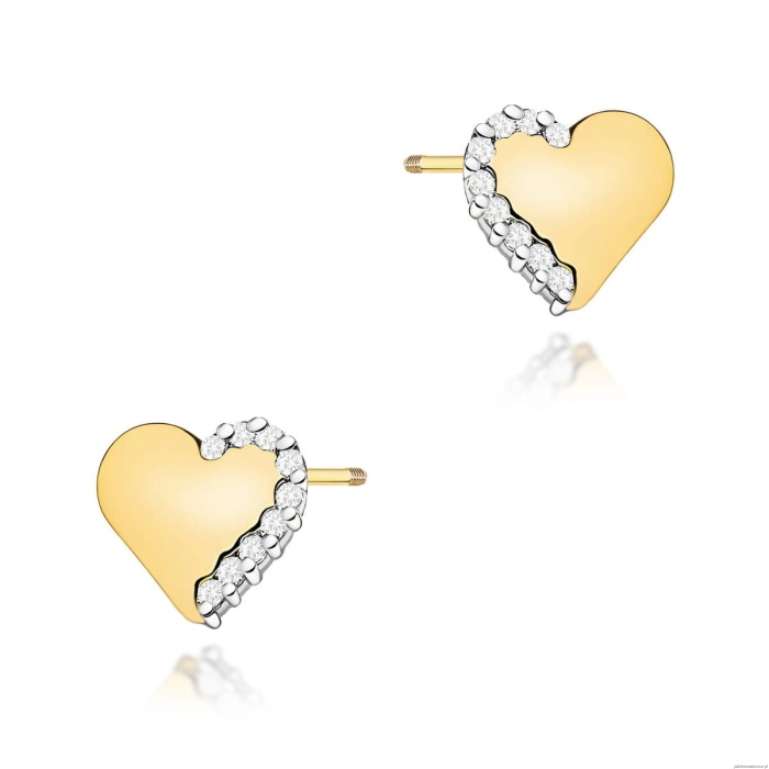 Kolczyki K0505 z diamentami żółte złoto sztyft zakręcany
