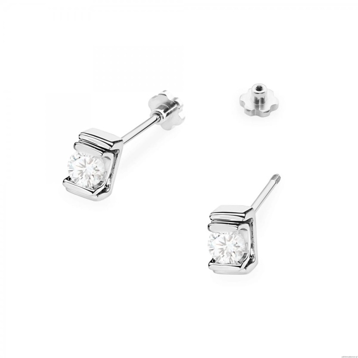 Kolczyki K0343 Diament 2 x 0,10ct białe złoto sztyft zakręcany