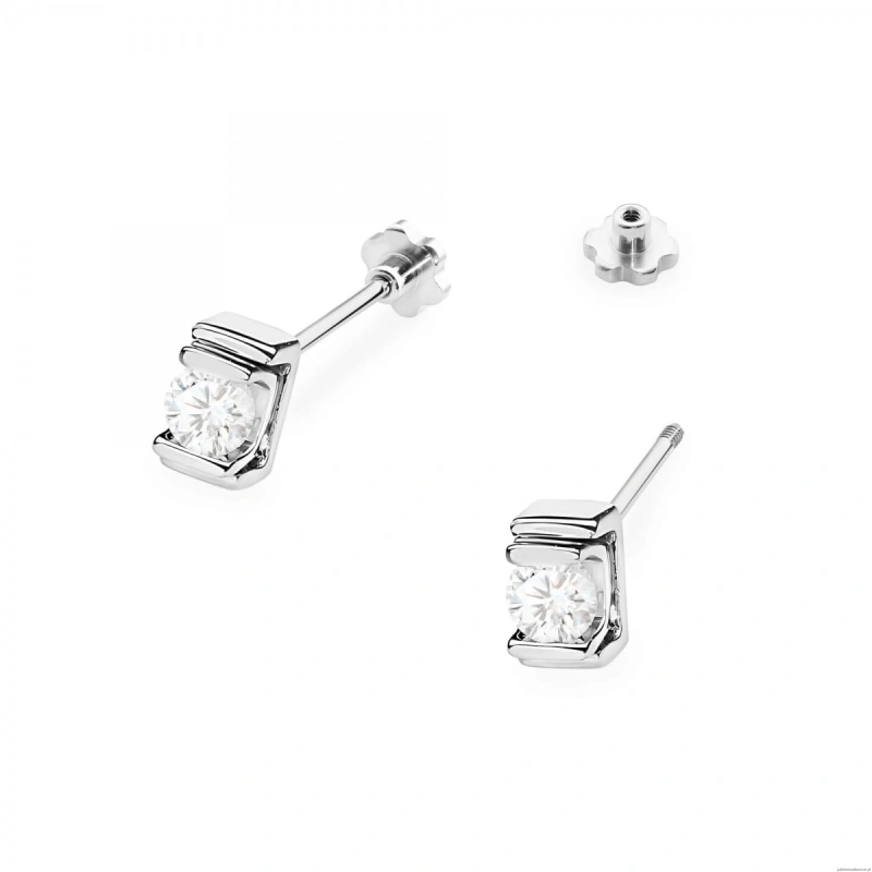 Kolczyki K0343 Diament 2 x 0,10ct białe złoto sztyft zakręcany