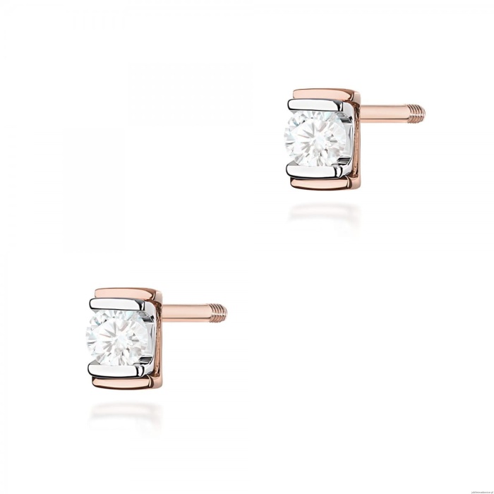 Kolczyki K0343 Diament 2 x 0,10ct różowe złoto sztyft zakręcany