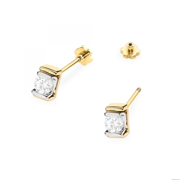 Kolczyki K0343 Diament 2 x 0,10ct żółte złoto sztyft zakręcany
