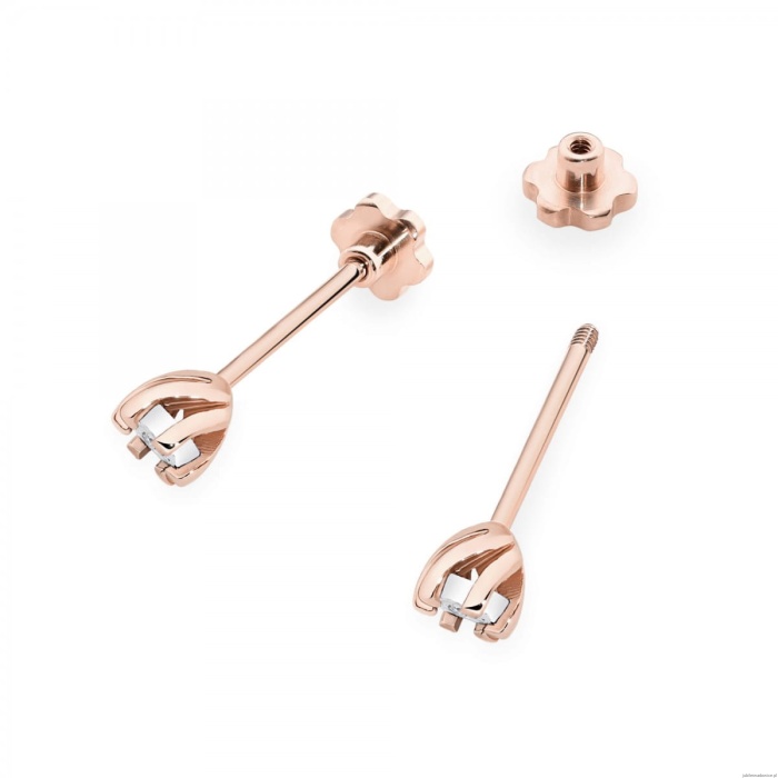 Kolczyki K0031 Diament 2 x 0,0086ct różowe złoto sztyft zakręcany