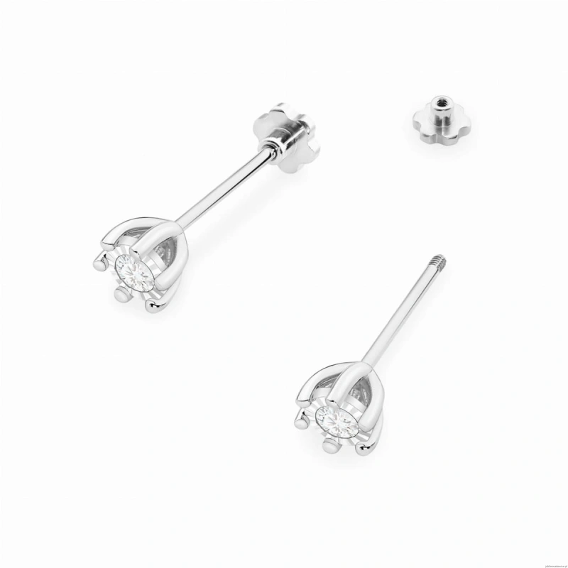 Kolczyki K0222BT Diament 2 x 0,08ct białe złoto sztyft zakręcany