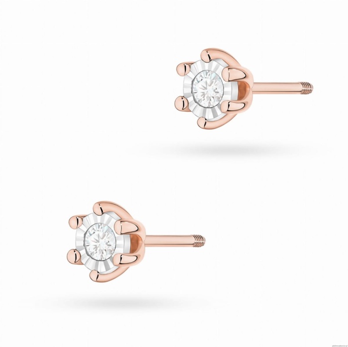 Kolczyki K0222BT Diament 2 x 0,08ct różowe złoto sztyft zakręcany