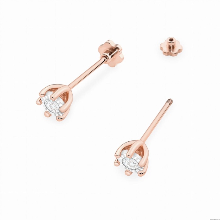 Kolczyki K0222BT Diament 2 x 0,08ct różowe złoto sztyft zakręcany