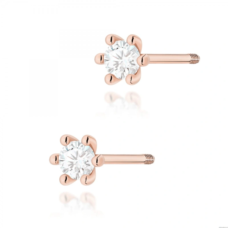 Kolczyki K0222 Diament Laboratoryjny 2 x 0,10ct różowe złoto sztyft zakręcany