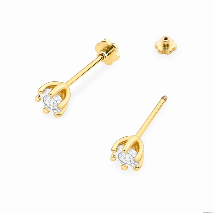 Kolczyki K0222BT Diament 2 x 0,08ct żółte złoto sztyft zakręcany