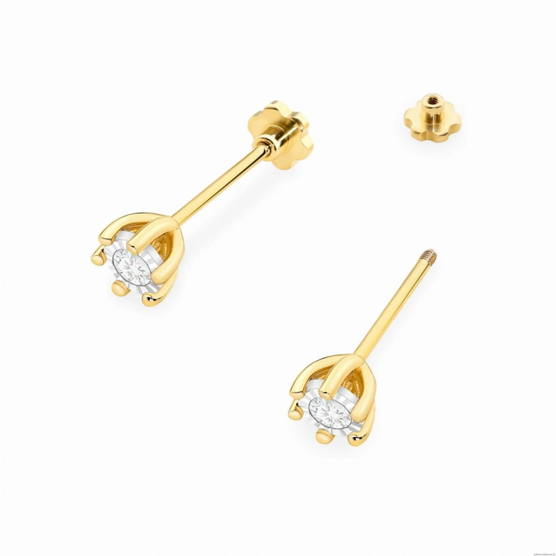 Kolczyki K0222BT Diament 2 x 0,08ct żółte złoto sztyft zakręcany