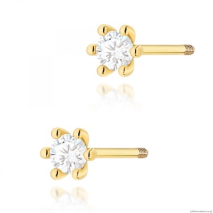 Kolczyki K0222 Diament Laboratoryjny 2 x 0,10ct żółte złoto sztyft zakręcany