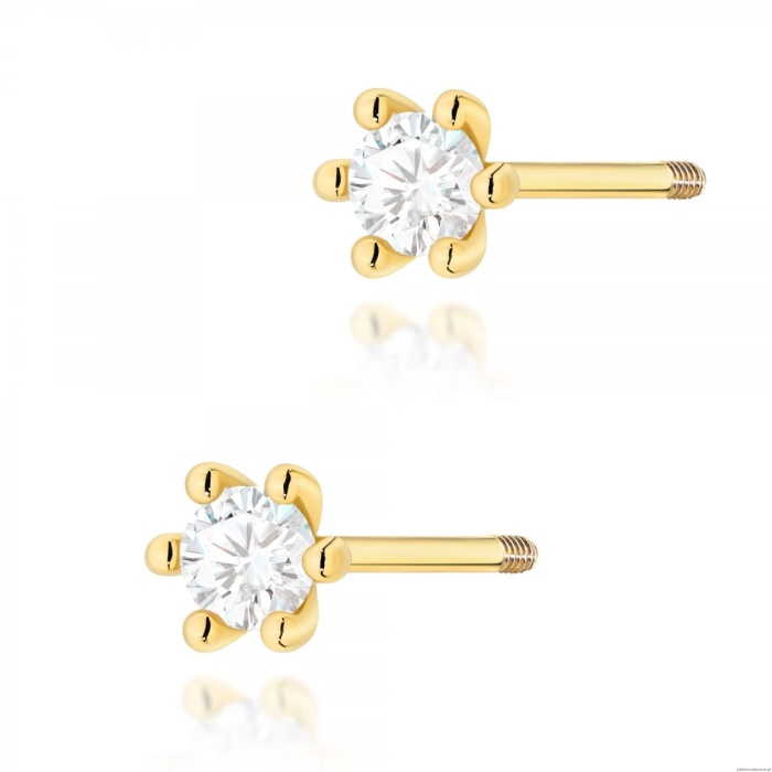 Kolczyki K0222 Diament Laboratoryjny 2 x 0,10ct żółte złoto sztyft zakręcany