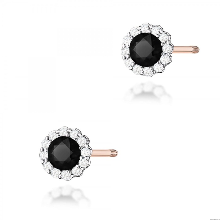 Kolczyki K0510 Czarny Diament 2 x 0,50ct różowe złoto sztyft zakręcany