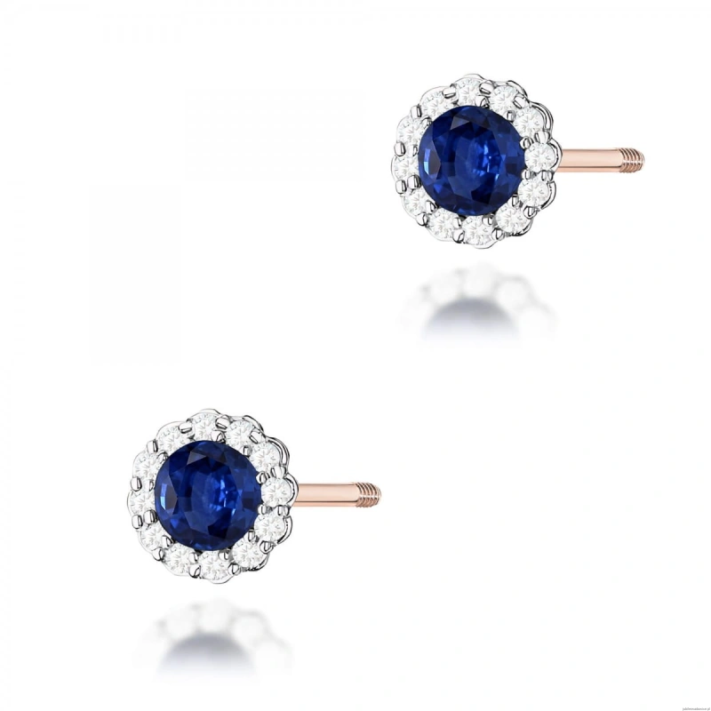 Kolczyki K0510 Szafir 2 x 0,50ct różowe złoto sztyft zakręcany