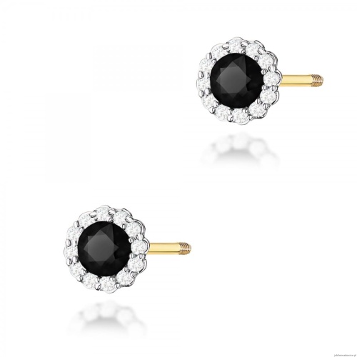 Kolczyki K0510 Czarny Diament 2 x 0,50ct żółte złoto sztyft zakręcany