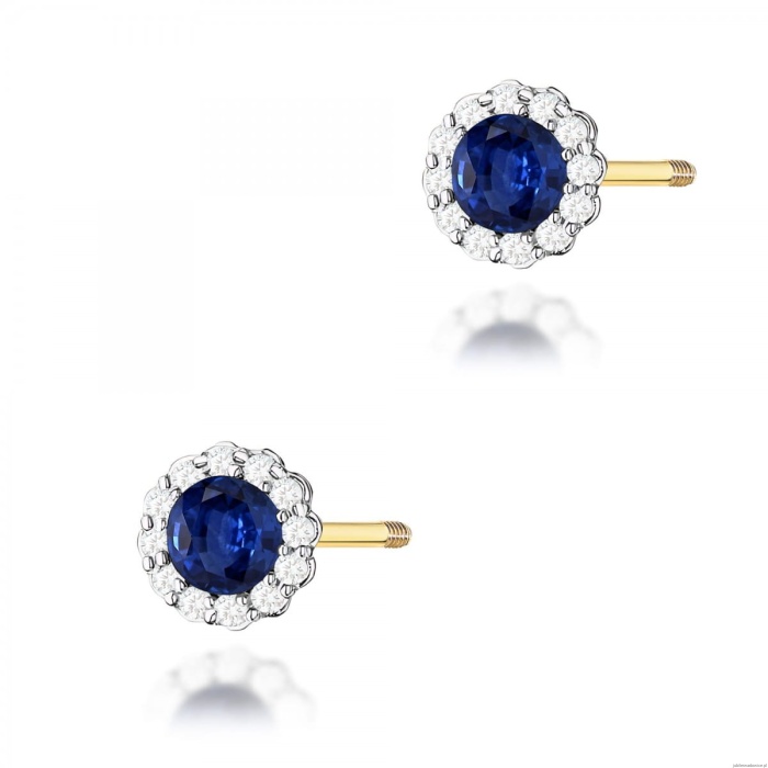 Kolczyki K0510 Szafir 2 x 0,50ct żółte złoto sztyft zakręcany