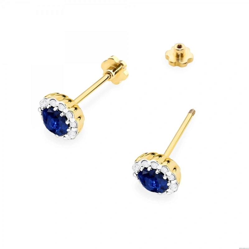 Kolczyki K0510 Szafir 2 x 0,50ct żółte złoto sztyft zakręcany