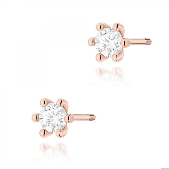 Kolczyki K0222 Diament Laboratoryjny 2 x 0,15ct różowe złoto sztyft zakręcany