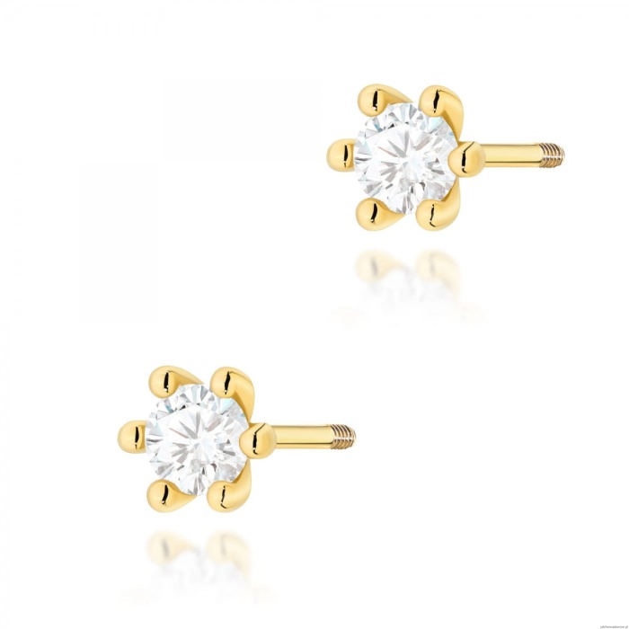 Kolczyki K0222 Diament Laboratoryjny 2 x 0,15ct żółte złoto sztyft zakręcany