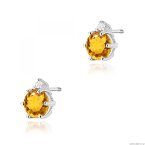Kolczyki K0076 Cytryn 2 x 0,50ct białe złoto sztyft zakręcany