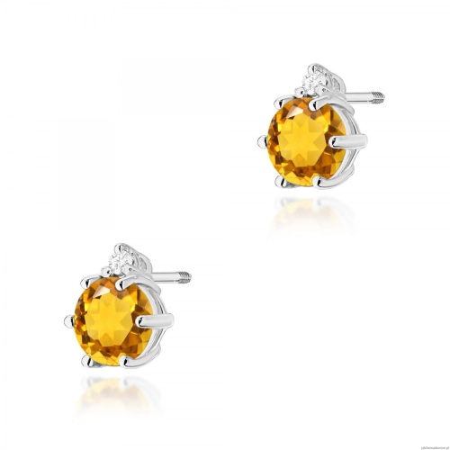 Kolczyki K0076 Cytryn 2 x 0,50ct białe złoto sztyft zakręcany