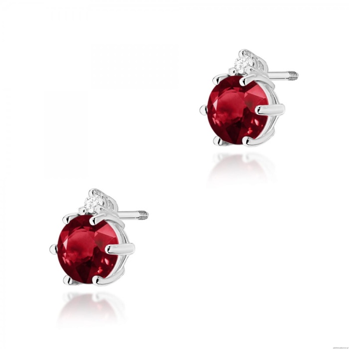 Kolczyki K0076 Granat 2 x 0,60ct białe złoto sztyft zakręcany