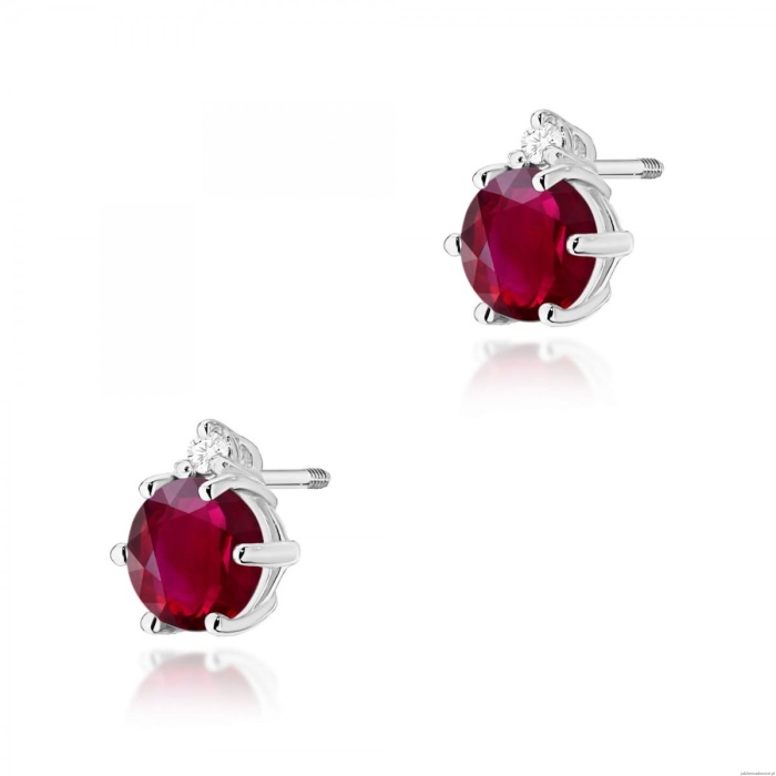 Kolczyki K0076 Rubin 2 x 0,60ct białe złoto sztyft zakręcany