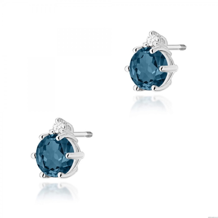 Kolczyki K0076 Topaz London Blue 2 x 0,50ct białe złoto sztyft zakręcany