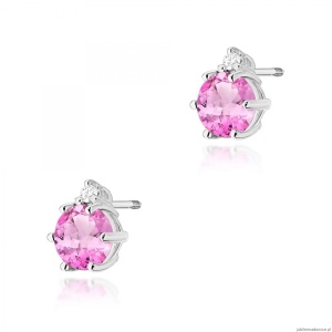 Kolczyki K0076 Różowy Topaz 2 x 0,60ct białe złoto sztyft zakręcany