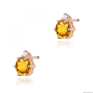 Kolczyki K0076 Cytryn 2 x 0,50ct różowe złoto sztyft zakręcany