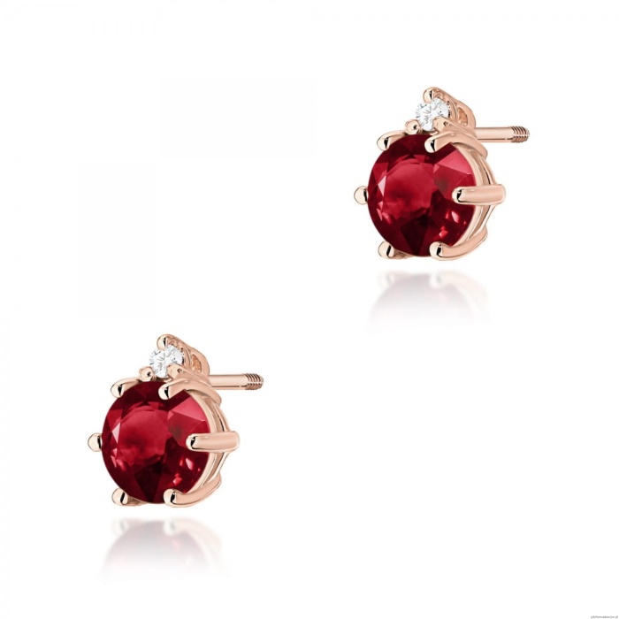 Kolczyki K0076 Granat 2 x 0,60ct różowe złoto sztyft zakręcany