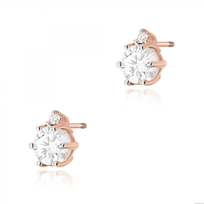Kolczyki K0076 Biały Szafir 2 x 0,60ct różowe złoto sztyft zakręcany