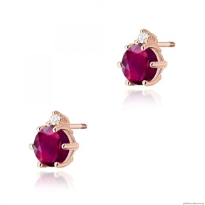 Kolczyki K0076 Rodolit 2 x 0,60ct różowe złoto sztyft zakręcany