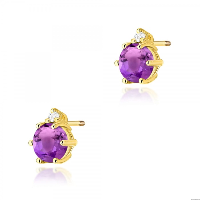 Kolczyki K0076 Ametyst 2 x 0,50ct żółte złoto sztyft zakręcany