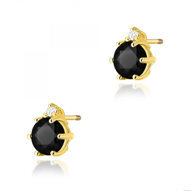 Kolczyki K0076 Czarny Diament 2 x 0,50ct żółte złoto sztyft zakręcany
