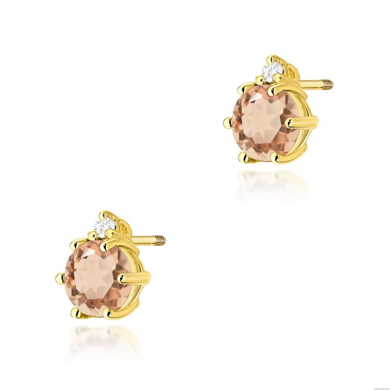 Kolczyki K0076 Morganit 2 x 0,40ct żółte złoto sztyft zakręcany